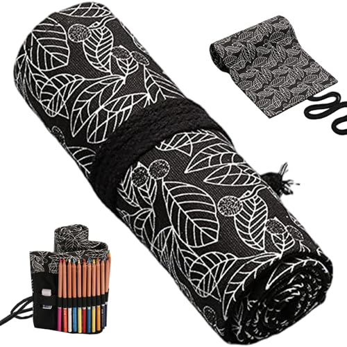 Hbbgdiy 32 x 8 Zoll Bleistiftroll -Up -Gehäuse mit 72 Slots, Canvas -Blattmuster -Bleistift -Organisator für Künstler, Kunstschüler, Schulmaterial, Reisespeicher von Hbbgdiy