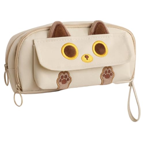 Hbbgdiy Cat Pencil Case 8.3x4.3x3.2in große gestickte niedliche Bleistiftbeutel mit 3 Schicht Reißverschluss Multi -Fächer -Leinwandtasche für Schulbüro und College -Studenten von Hbbgdiy