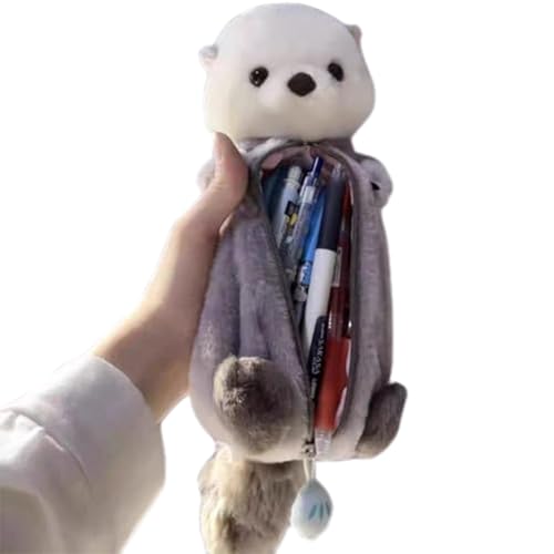 Hbbgdiy Otter Bleistiftkoffer Großkapazität Süßes 3D -Tierstifte Gehäuse Weiche Plüsch Reißverschluss Stiftbeutel Schreibwarener für Office College Kids School Supplies von Hbbgdiy