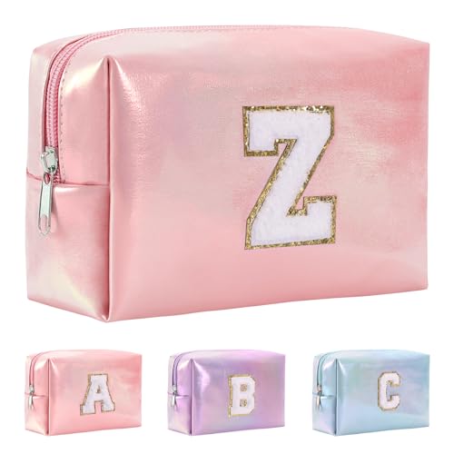 Hbhpov A-Z Make-up-Tasche mit Anfangsbuchstaben, wasserdicht, PU-Leder, Chenille, Reise-Kosmetiktasche, Reise-Kulturbeutel, Geschenk, ideal für Teenager, Mädchen, Frauen, Geburtstag, Freund, Mutter, von Hbhpov