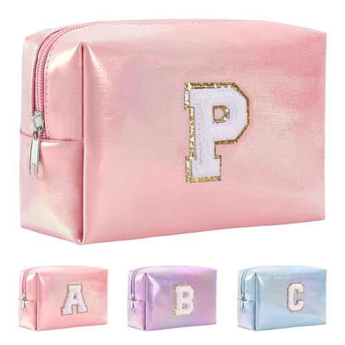 Hbhpov A-Z Make-up-Tasche mit Anfangsbuchstaben, wasserdicht, PU-Leder, Chenille, Reise-Kosmetiktasche, Reise-Kulturbeutel, Geschenk, ideal für Teenager, Mädchen, Frauen, Geburtstag, Freund, Mutter, von Hbhpov