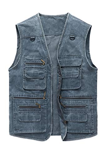 Hbufnha Herren Denim Weste Outdoor Casual Multi Pocket Ärmellos Jacke Jean Arbeit Reise Utility Weste, 2#Graublau, 4XL von Hbufnha