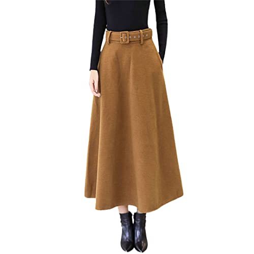 Damen Koreanische Volltonfarbe Big Swing Damen Lange Röcke Wild High Waist Bow Slim Röcke Khaki L von Hcclijo