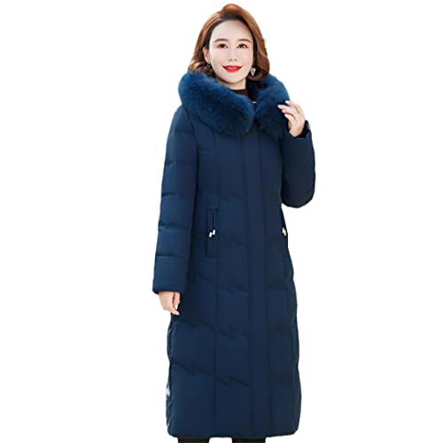 Frauen Winter Daunenmäntel Elegante Mittelalter Parkas Mit Kapuze Dicke Warme Puffer Jacken, blau, 46 von Hcclijo