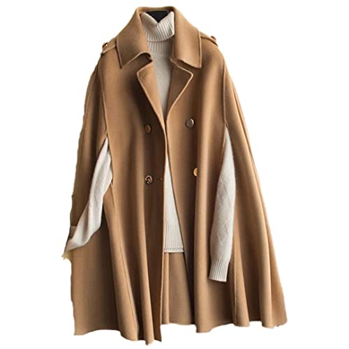 Hcclijo 100% Wolle Mid Long Bat Cape Damen Wollmäntel Frühling Lockere Doppelseitige Kaschmir-Oberbekleidung Camel M von Hcclijo