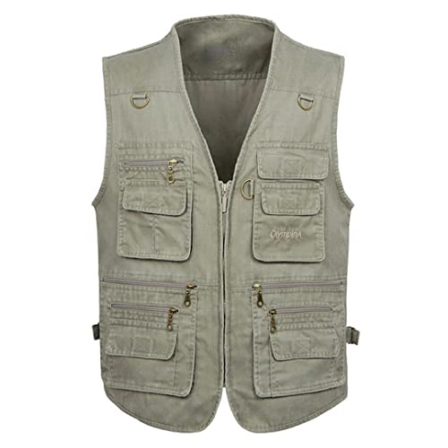 Hcclijo Ärmellose Sommerweste aus Baumwolle mit Fotoweste mit mehreren Taschen Khaki Vest 3XL von Hcclijo