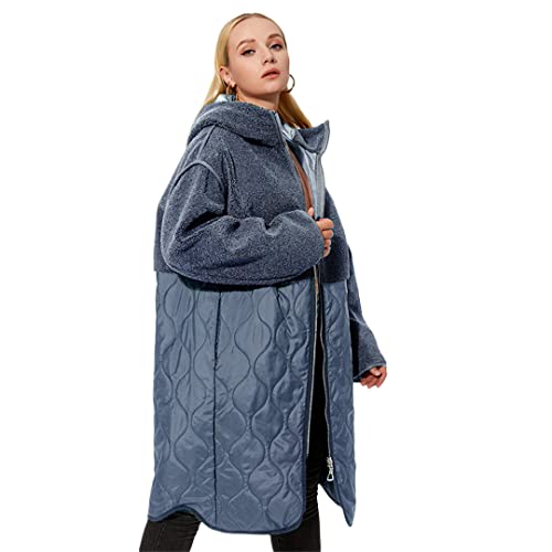 Hcclijo Damen Herbst Winter Mantel Kunstnähte Daunenjacke Kapuze Oversize Parkas Mantel, N055 blau, 50 von Hcclijo