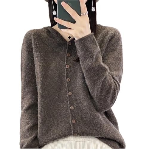 Hcclijo Damen Kapuzenpullover Strickjacke Kaschmirpullover 100% Merinowolle Strickpullover Mit Knöpfen V Ausschnitt Und Langen Ärmeln MOKazong XL von Hcclijo