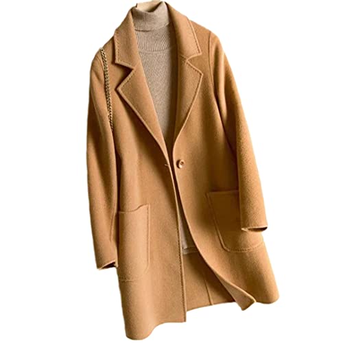 Hcclijo Damen Wollmantel Jacke Einreihige Wolljacke Kamelschwarz Oberbekleidung Camel XS von Hcclijo