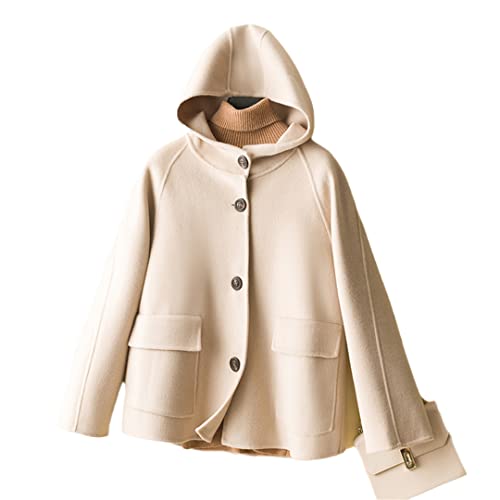 Hcclijo Doppelseitiger Kaschmir-Kapuzenmantel Aus Reiner Wollwolle Kurzer Damenmantel Beige L von Hcclijo