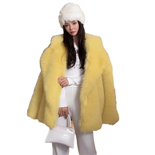 Hcclijo Frau Winter Koreanische Plüsch Jacke Oberbekleidung Fuchs Kunstpelz Mantel Revers Flauschige Jacke yellow S von Hcclijo
