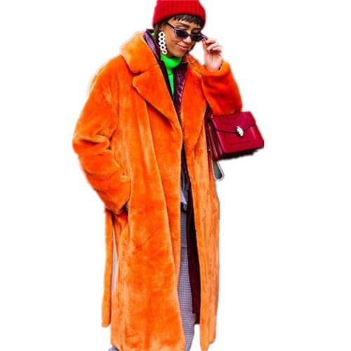 Hcclijo Frauen Winter Kunstpelz Mantel Lange Orange Plüsch Mantel Flauschige Jacke Teddy Künstliche Rosa Nerz Pelz Jacke orange fur coat 3XL von Hcclijo