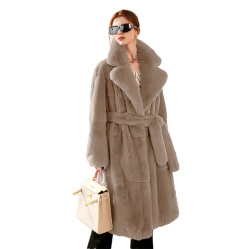 Hcclijo Frauen Winter Langer Kunstpelz Mantel Mit Gürtel Flauschiger Jacke Teddy Revers Rosa Plüsch Jacken khaki S von Hcclijo