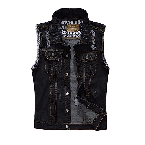Hcclijo Herren Jeansweste Hip Hop Jean Mäntel Weste Cowboy Ärmellose Jacke Black 5XL von Hcclijo