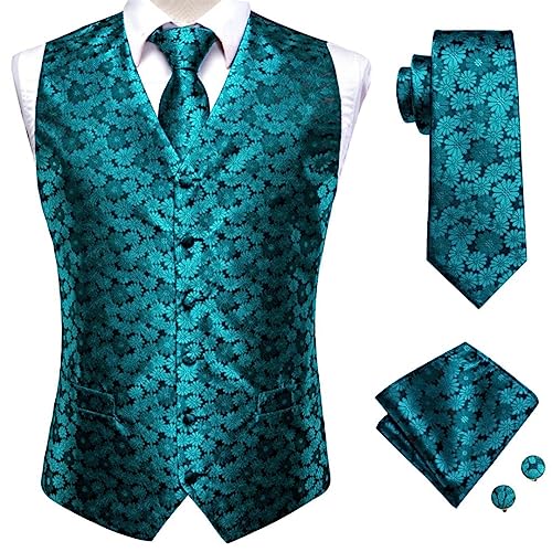 Hcclijo Herren-Westen Ärmellose Taillenjacke Schwarz-Orangefarbene Weste Mit Krawatte Einstecktuch Und Manschettenknöpfe MJ-0038 L von Hcclijo