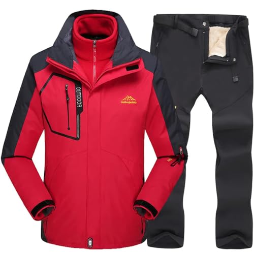 Hcclijo Herren-Winter-Set Winddicht Winddicht Wasserdicht Warm Zum Skifahren Und Snowboarden Jacke Hose Red Black XXL von Hcclijo