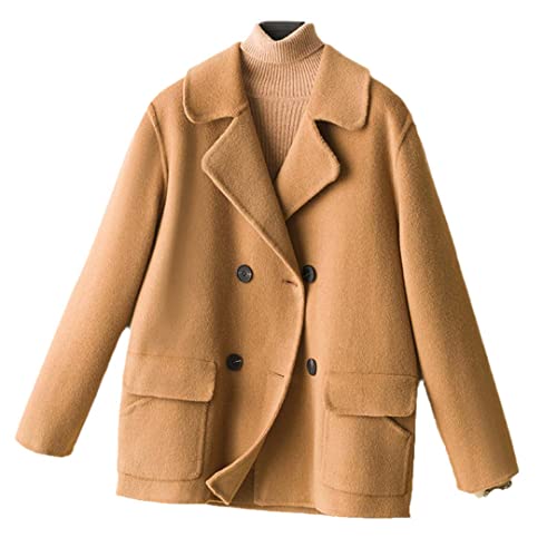 Hcclijo High-End Kurzer Doppelseitiger Kaschmirmantel Damen Locker Temperierter Kleiner Wollmantel Camel L von Hcclijo