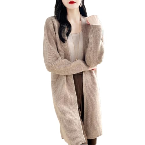 Hcclijo Langer Damen Kaschmirpullover Aus 100% Merinowolle Strickjacke Grace Weicher Strickmantel Brown Gray S von Hcclijo
