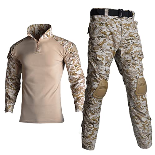 Hcclijo Taktische Tarnung Militäruniform Kleidung Anzug Windjacke Armee Airsoft Combat Shirt + Cargohose Desert Digital 8XL von Hcclijo