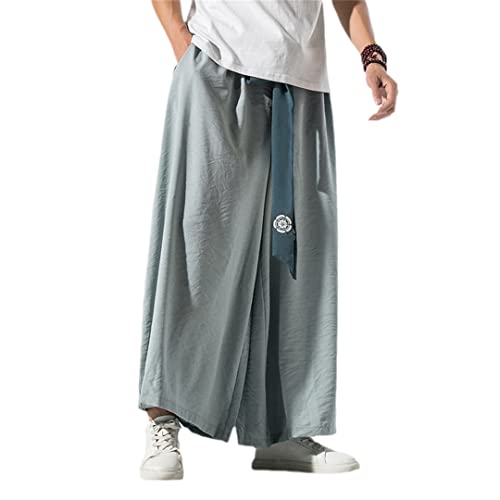 Herren-Jogginghose im Retro-Stil, lockere Hose, chinesischer Stil, Leinenhose, für Herren, großer Schritt, Nepal, hellblau, 31-35 von Hcclijo