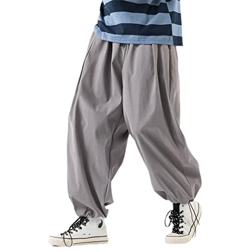 Herren-Jogginghose im japanischen Stil, mit weitem Bein, lockere Hose, hellgrau, 41-44.5 von Hcclijo