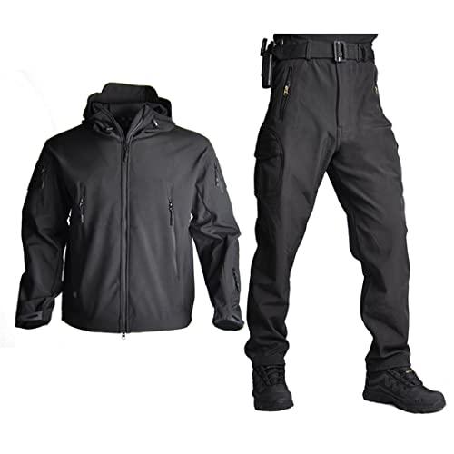 Herren Softshell Jacke Armee Winddicht Camo Jagdanzug Haifischhaut Militär Wanderjacke + Hose Black L von Hcclijo