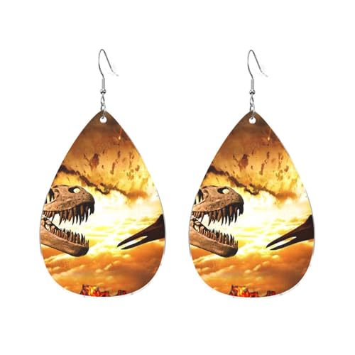Acryl Teardrop Ohrringe Dinosaurier Vulkan Stream Feuer für Frauen Ohrringe Retro Acryl Ohrringe Leichte Tropfen Ohrringe, Einheitsgröße, Kunstleder von Hceaatb