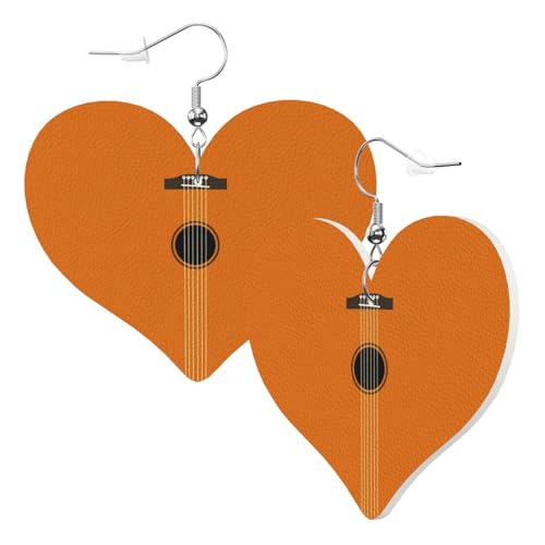 Niedliche doppelseitige Herz-Ohrringe Gitarre Kunst Minimalismus Trendy Fun Kunstleder baumeln Ohrringe Schmuck Geschenk für Frauen Mädchen von Hceaatb