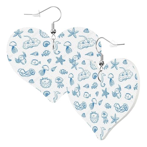 Niedliche doppelseitige Herz-Ohrringe Manta Ray Delfin Trendy Spaß Kunstleder baumeln Ohrringe Schmuck Geschenk für Frauen Mädchen von Hceaatb