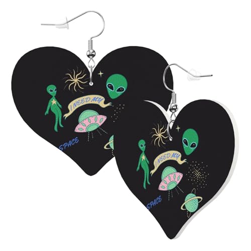 Niedliche doppelseitige Herz-Ohrringe Planet Ufo Alien Trendy Spaß Kunstleder baumeln Ohrringe Schmuck Geschenk für Frauen Mädchen von Hceaatb