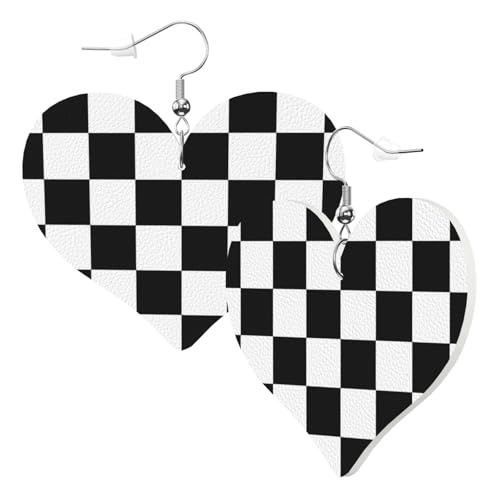 Niedliche doppelseitige Herz-Ohrringe Schachkugel Reversi Checker Trendy Spaß Kunstleder baumeln Ohrringe Schmuck Geschenk für Frauen Mädchen von Hceaatb