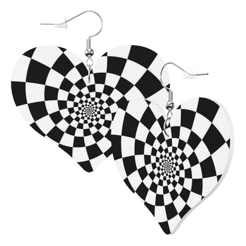 Niedliche doppelseitige Herz-Ohrringe Schachkugel Reversi Checker Trendy Spaß Kunstleder baumeln Ohrringe Schmuck Geschenk für Frauen Mädchen von Hceaatb