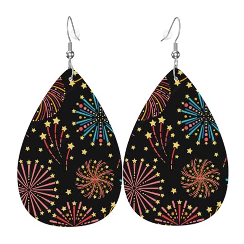 Teardrop Doppelseitige Leder Ohrringe Feuerwerk Sternenlicht Niedlich Kunstleder Baumeln Ohrringe Schmuck Geschenk für Frauen Mädchen, Einheitsgröße, Kunstleder von Hceaatb