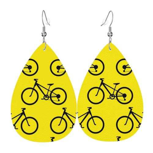 Teardrop Doppelseitige Leder-Ohrringe Gelb Fahrrad Schwarz Niedlich Kunstleder Baumeln Ohrringe Schmuck Geschenk für Frauen Mädchen, Einheitsgröße, Kunstleder von Hceaatb