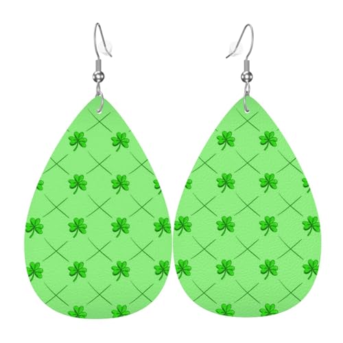 Teardrop Doppelseitige Leder Ohrringe Grün Kleeblatt Niedlich Kunstleder Baumeln Ohrringe Schmuck Geschenk Für Frauen Mädchen, Einheitsgröße, Kunstleder von Hceaatb