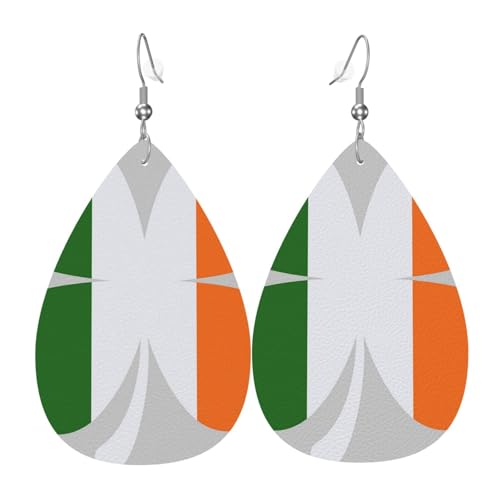 Teardrop Doppelseitige Leder-Ohrringe Kleeblatt Irische Flagge Niedliche Kunstleder baumeln Ohrringe Schmuck Geschenk für Frauen Mädchen, Einheitsgröße, Kunstleder von Hceaatb