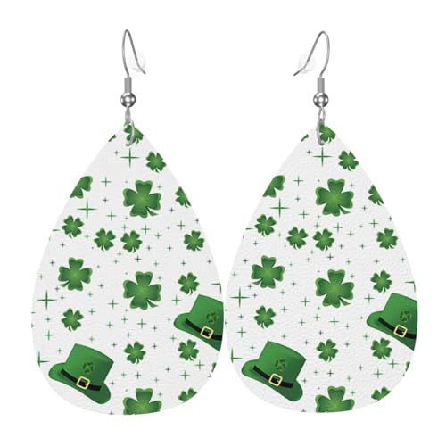 Teardrop Doppelseitige Leder-Ohrringe Kleeblatt St. Patrick's Day Niedliche Kunstleder Baumeln Ohrringe Schmuck Geschenk für Frauen Mädchen, Einheitsgröße, Kunstleder von Hceaatb