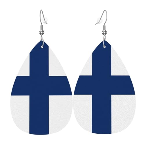 Teardrop Doppelseitige Leder-Ohrringe finnische Flagge Süße Kunstleder baumeln Ohrringe Schmuck Geschenk für Frauen Mädchen, Einheitsgröße, Kunstleder von Hceaatb