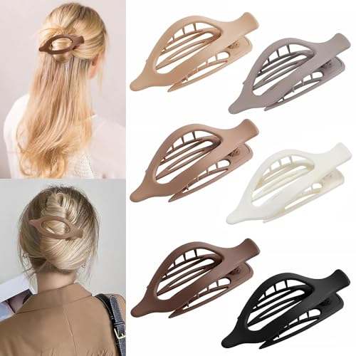 6-Pack-Haar-Krallen-Clips für Frauen Mädchen, mittlere rutschfeste rechteckige Matte Krallen Starke Jumbo-Haar-Styling-Zubehör für dünnes Haar (6 Pack French Concord) von Hcimooy