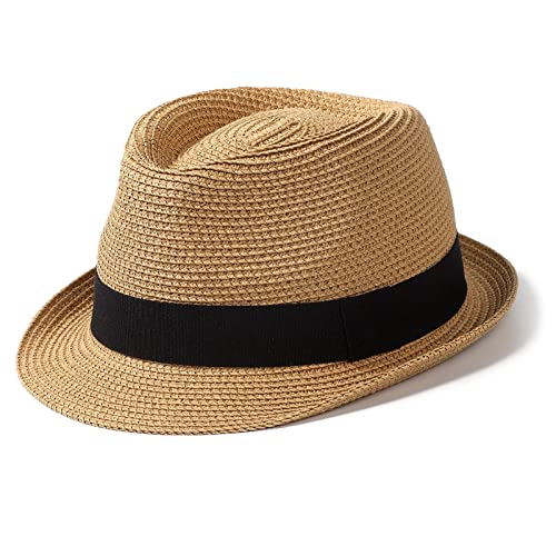 Hcimooy Damen Strohhut mit kurzer Krempe Panama Fedora Beach Sun Trilby Hut für den Urlaub Gentlemen Roll Up Sommerhut von Hcimooy