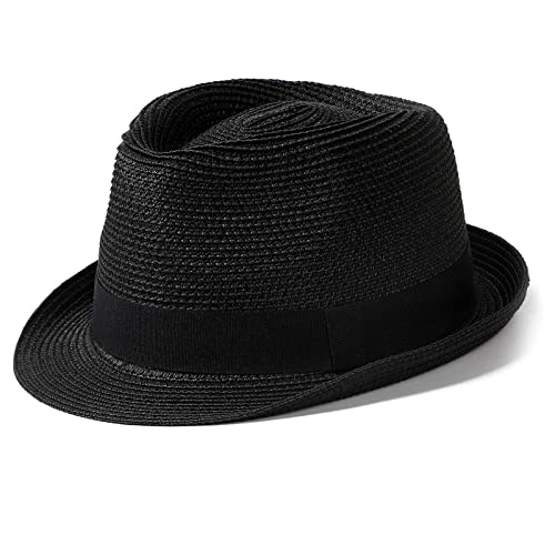Hcimooy Damen Strohhut mit kurzer Krempe Panama Fedora Beach Sun Trilby Hut für den Urlaub Gentlemen Roll Up Sommerhut von Hcimooy