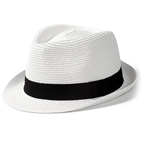 Hcimooy Damen Strohhut mit kurzer Krempe Panama Fedora Beach Sun Trilby Hut für den Urlaub Gentlemen Roll Up Sommerhut von Hcimooy