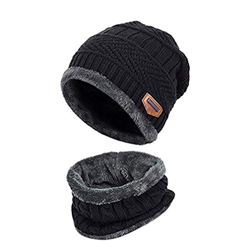 Hcimooy Kinder Winter Mütze Hut Schal Set Warme Dicke Knit Ski Schädel Cap mit Fleece Futter für Kinder Jungen Mädchen von Hcimooy