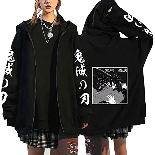 Anime Hoodie Kleidung Sweatjacke Demon Slayer Damen Mit Kapuze Zip-up Plus Velvet Pullover Anime Merch Kapuzenpullover Cosplay (Schwarz10,L,L) von Hctop