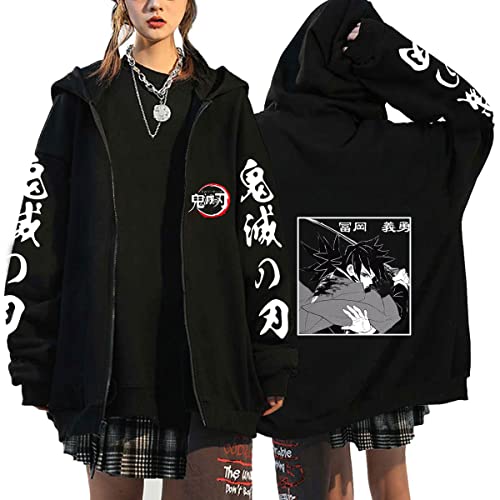 Anime Hoodie Kleidung Sweatjacke Demon Slayer Damen Mit Kapuze Zip-up Plus Velvet Pullover Anime Merch Kapuzenpullover Cosplay (Schwarz11,XL,XL) von Hctop