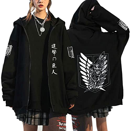 Hctop Unisex Anime Kleidung Attack on Titan Kapuzenjacke Zip-up Hoodie Damen Herren Pullover Anime Merch Kapuzenpullover Cosplay (Schwarz11,L,L) von Hctop