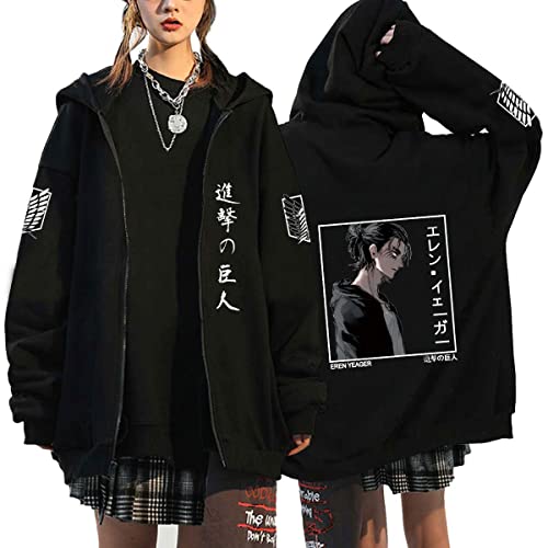 Hctop Unisex Anime Kleidung Attack on Titan Kapuzenjacke Zip-up Hoodie Damen Herren Pullover Anime Merch Kapuzenpullover Cosplay (Schwarz7,M,M) von Hctop