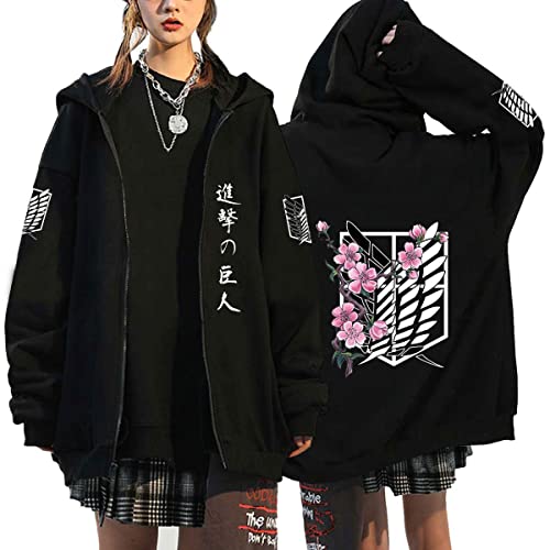 Unisex Anime Kleidung Attack on Titan Kapuzenjacke Zip-up Hoodie Damen Herren Pullover Anime Merch Kapuzenpullover Cosplay (Schwarz1,L,L) von Hctop