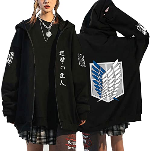 Unisex Anime Kleidung Attack on Titan Kapuzenjacke Zip-up Hoodie Damen Herren Pullover Anime Merch Kapuzenpullover Cosplay (Schwarz13,L,L) von Hctop