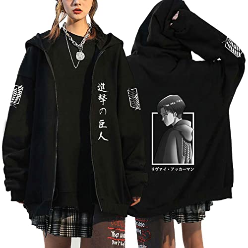 Unisex Anime Kleidung Attack on Titan Kapuzenjacke Zip-up Hoodie Damen Herren Pullover Anime Merch Kapuzenpullover Cosplay (Schwarz3,XL,XL) von Hctop